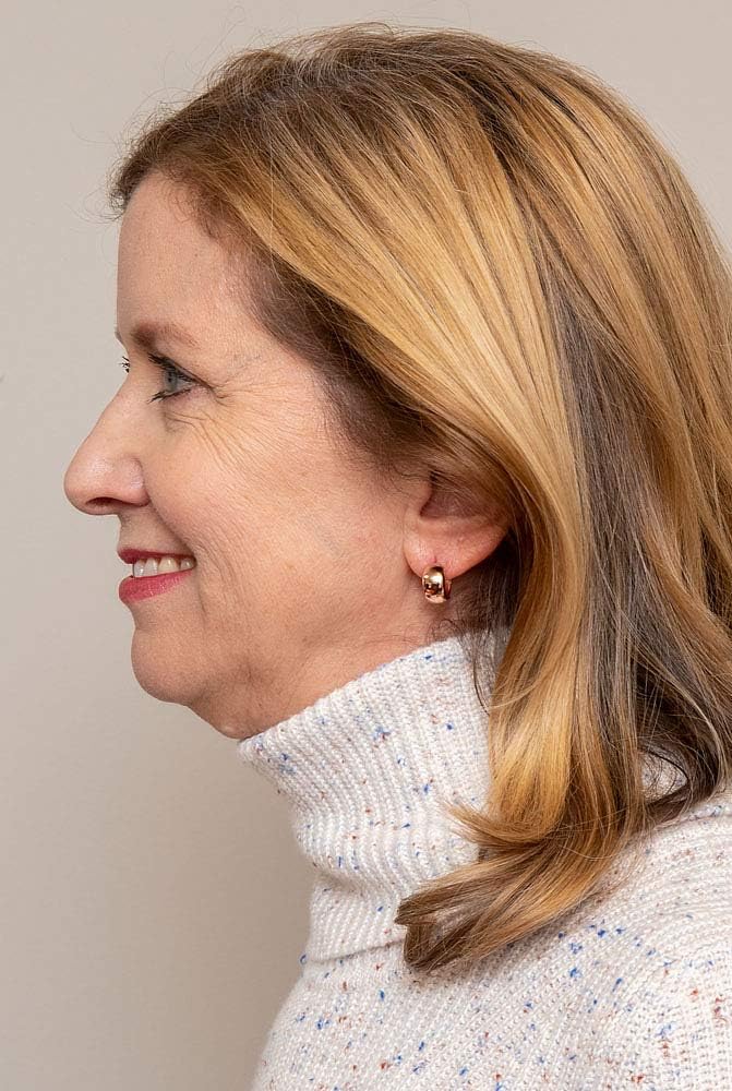 Thick 14K Gold Huggie Hinged Hoop Earrings .60 Inch (15mm) (8mm Wide) - Image 3