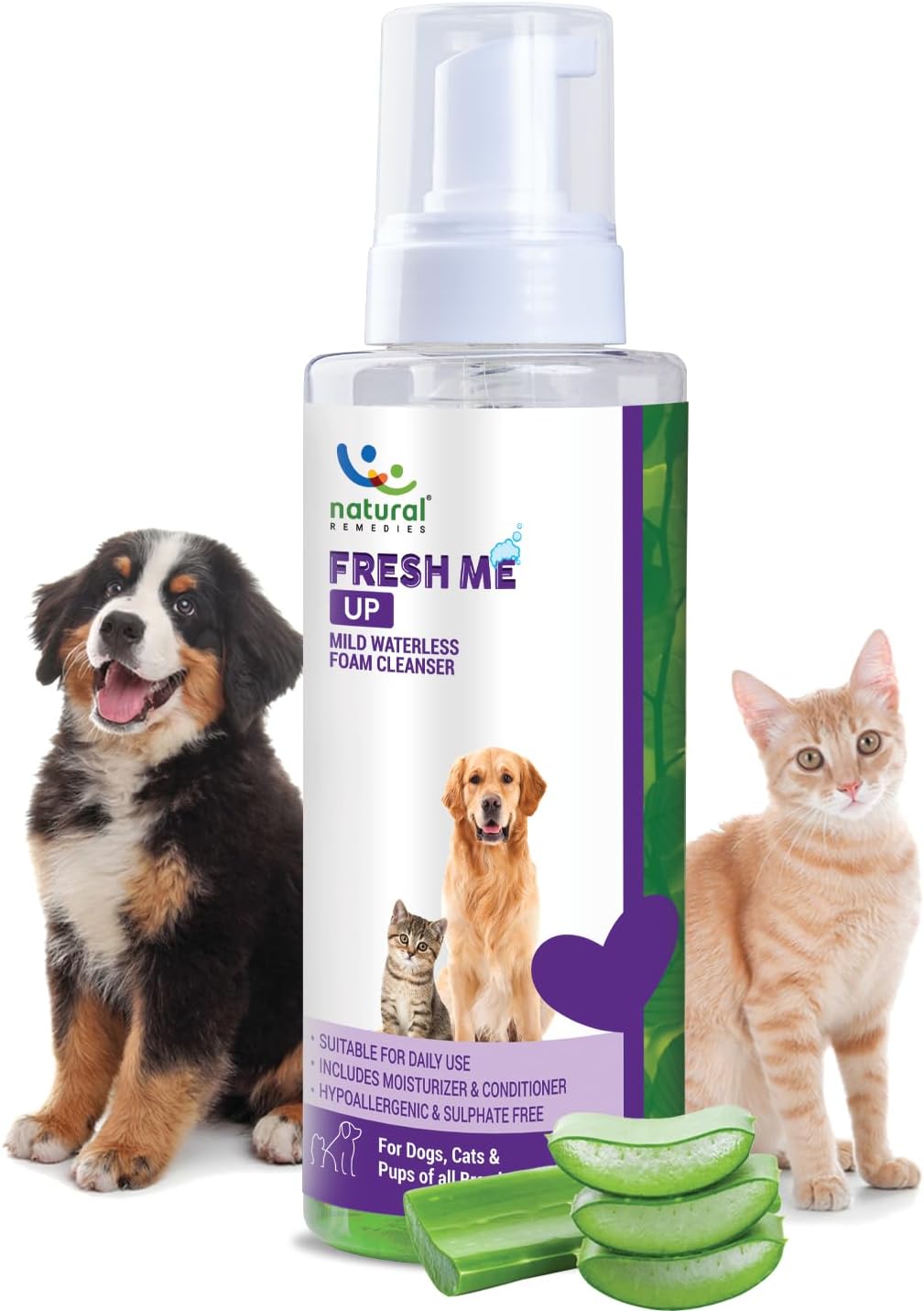 Natural Remedies Fresh Me Up Waterless Mild Foam Cleanser for Dogs and Cats - Dry Shampoo - Grooming Bath Supplies- Pet Deodorizer, Lick Safe, Hypoallergenic & Sulphate Free, All Breeds, 15.21 fl. oz.