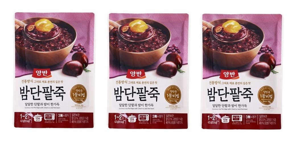 Dongwon Korean Porridge Pouch(420g): 동원 양반죽 | 밤단팥죽 3개, Sweet Red Bean, 3 Pouches