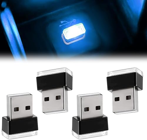 4 luces LED USB para interior del automóvil, mini luz ambiental para interior del automóvil, conector USB enchufable, accesorios para el interior
