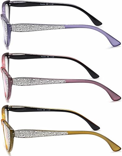 Miniatura 8 de EYEURL Lentes de lectura de ojo de gato para mujer, bloqueo de luz azul de 2.25, paquete de 3 lectores de bisagra de resorte para computadora con