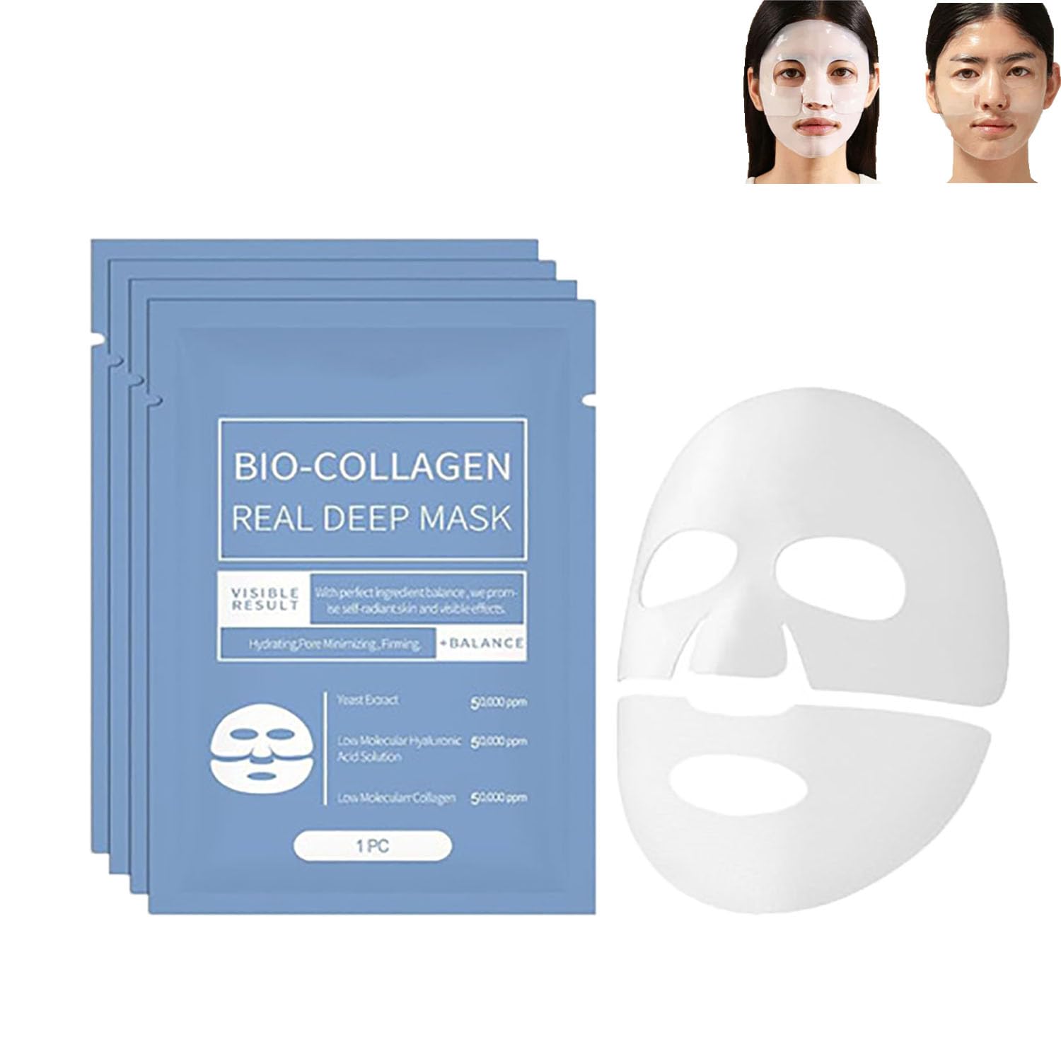 Bioglow Overnight Bio-Collagen Mask, Bio-Collagen Mask, Youthful Collagen Mask, Korean Face Mask Deep Collagen Power Boosting Mask Anti Wrinkle Lifting Mask, Prevent Fine Lines (4pc)