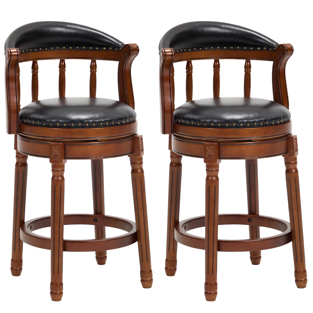 AULIFE Cow top Leather Wooden Bar Stools, 29.5" Height Bar Chair with Back, 180 Degrees Swivel Bar Stools Chair for Home Kitchen Counter,Restaurant (