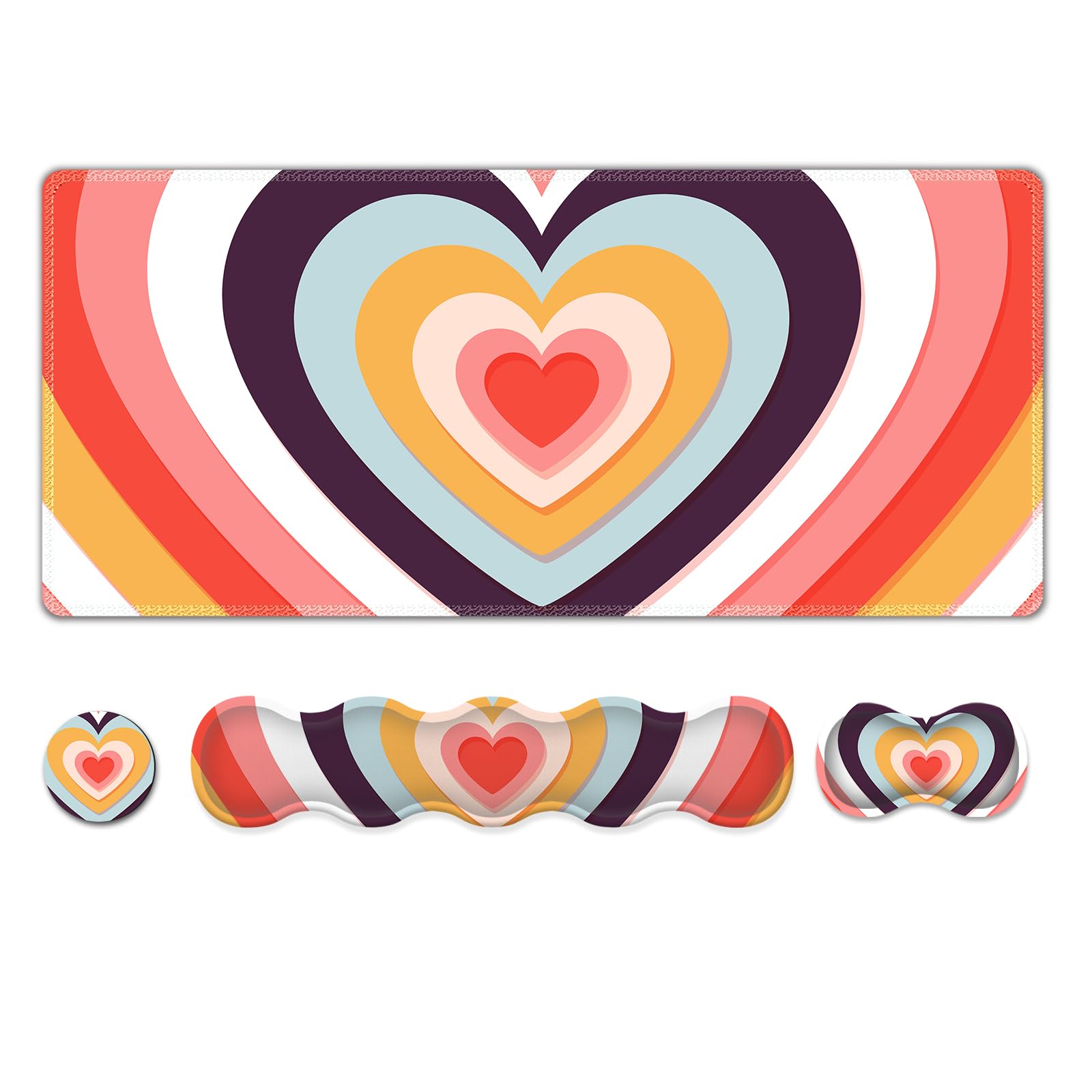 AIMSA Ensemble de tapis de souris pour clavier, grand tapis de souris de jeu + repose-poignet pour clavier + support de poignet de souris + dessous de verre, ensemble de sous-main, ensemble de tapis