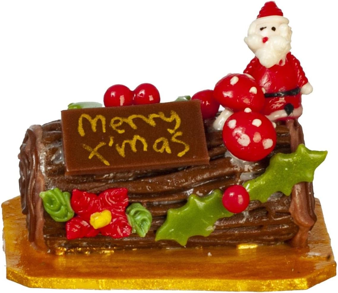 Dollhouse Chocolate Yule Log Christmas Cake Festive Baking Shop Accessory