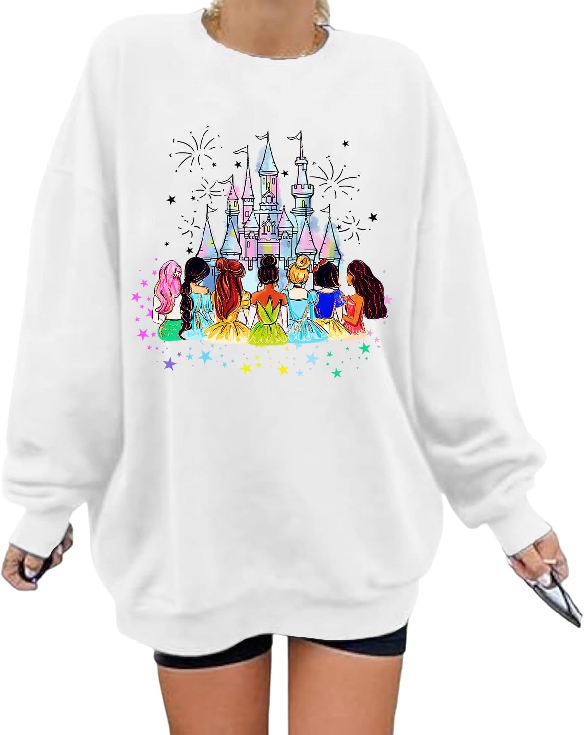 Magical Sweatshirts for Women Oversized Cute Sweatshirts Graphic Sweatshirt Princess Castle Family Vacation Sweater