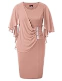 Women&apos;s Plus Size Chiffon Ruffle Flattering Cape Sleeve Bodycon Pencil Dress