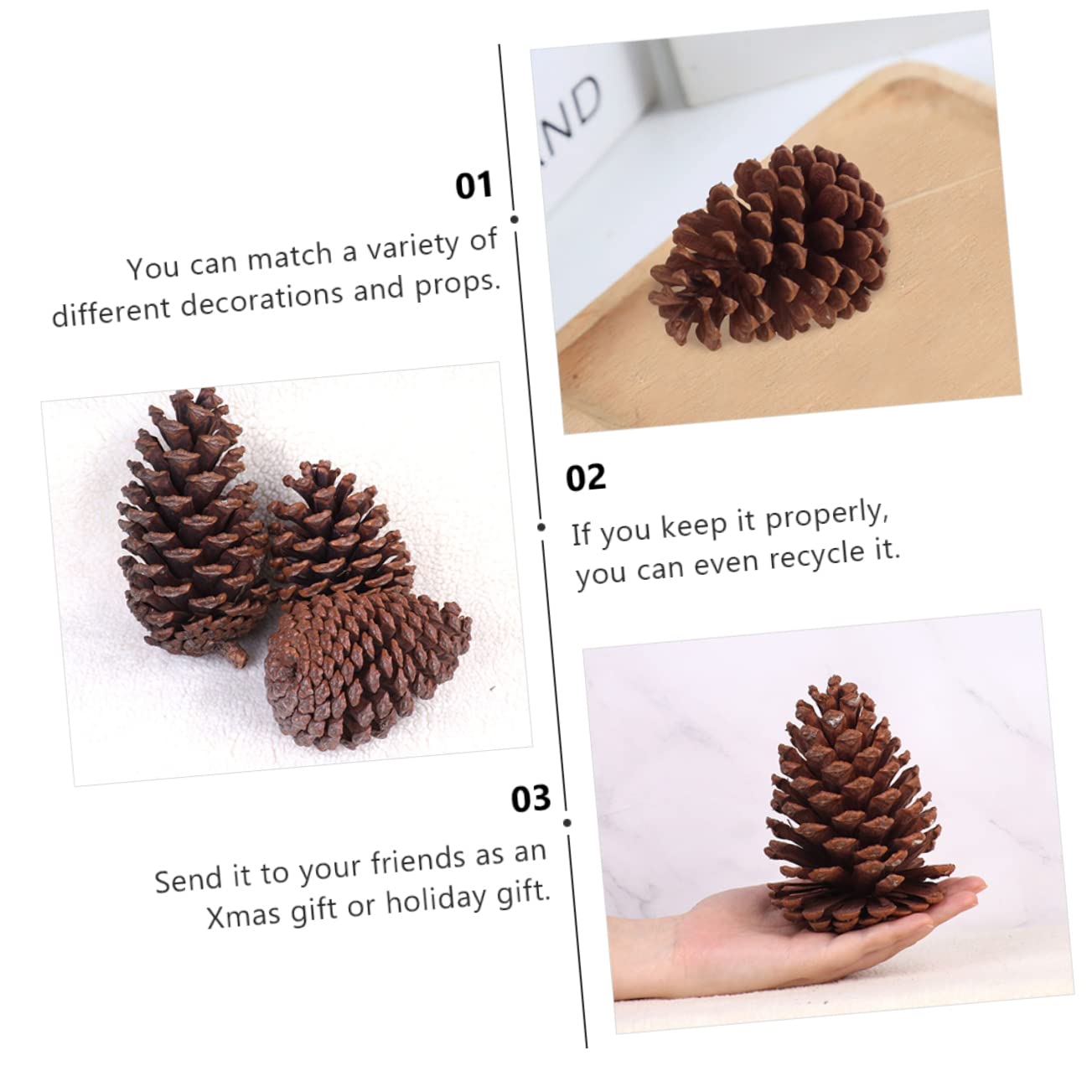 Cabilock 2 Sätze Getrocknete Tannenzapfen Würfelunterlage LEDs Leuchtmittel Weihnachtsbaum Dekoration Dekoringe Echter Tannenzapfen Natürliche Kiefernkugeln Kiefernzapfen 6 Stück * 2