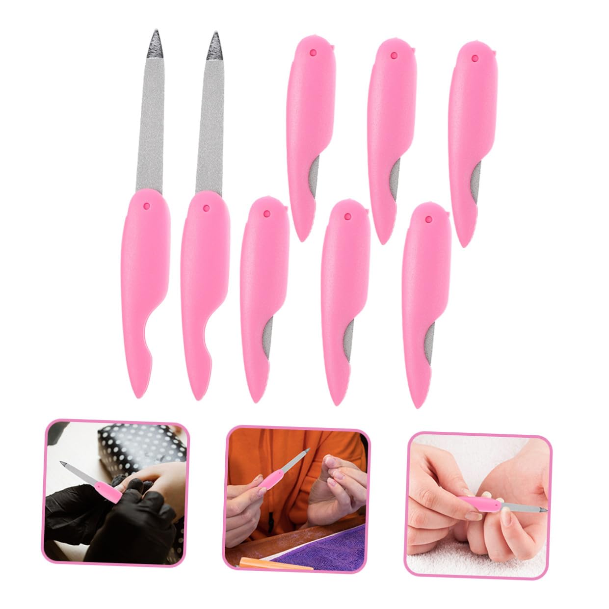 Lima per Unghie Pieghevole in Metallo 8 Pezzi Rosa | Rifinitura Doppia Faccia, Formato Mini Portatile, Uso Domestico e Salone