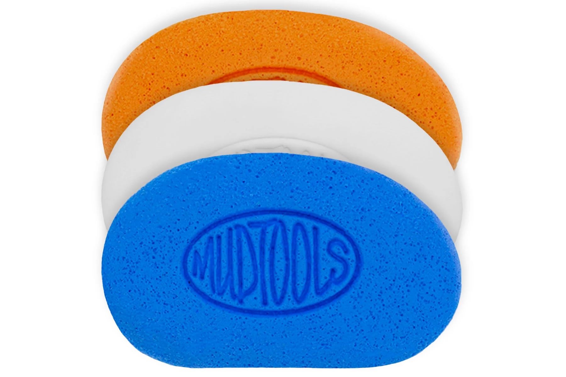 Mudtools Mudsponges Pack, White Finishing Pottery Sponge, Orange Absorbant, Blue Workhourse, Wheel Throwing, Hand Building Clay, Ceramics (3-Pack)