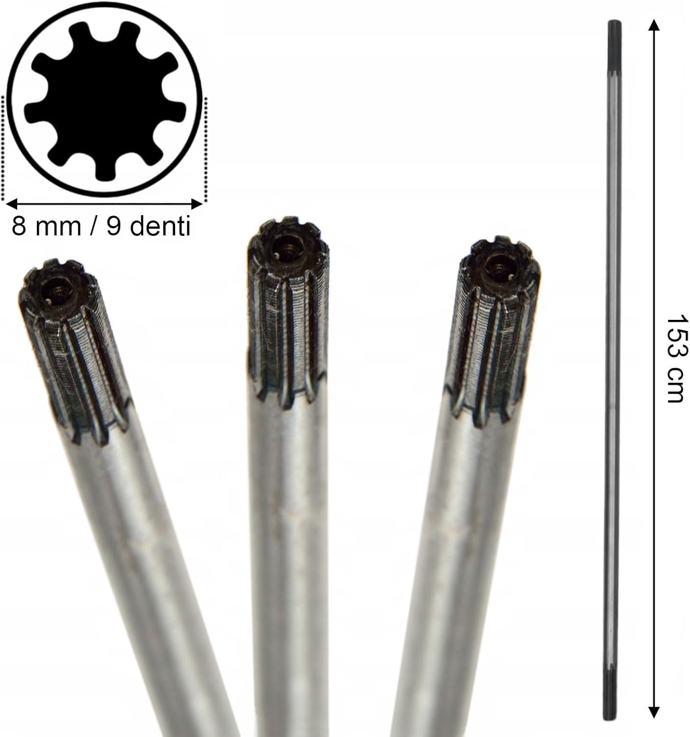 Terra Ricambi – Kit Asta di Trasmissione con Tubolare Ø26 mm per Decespugliatore | Asta Interna 153 cm Ø8 mm 9 Denti + Tubolare 150 cm con Cuscinetti | Ricambio Agricolo Compatibile (9 DENTI)