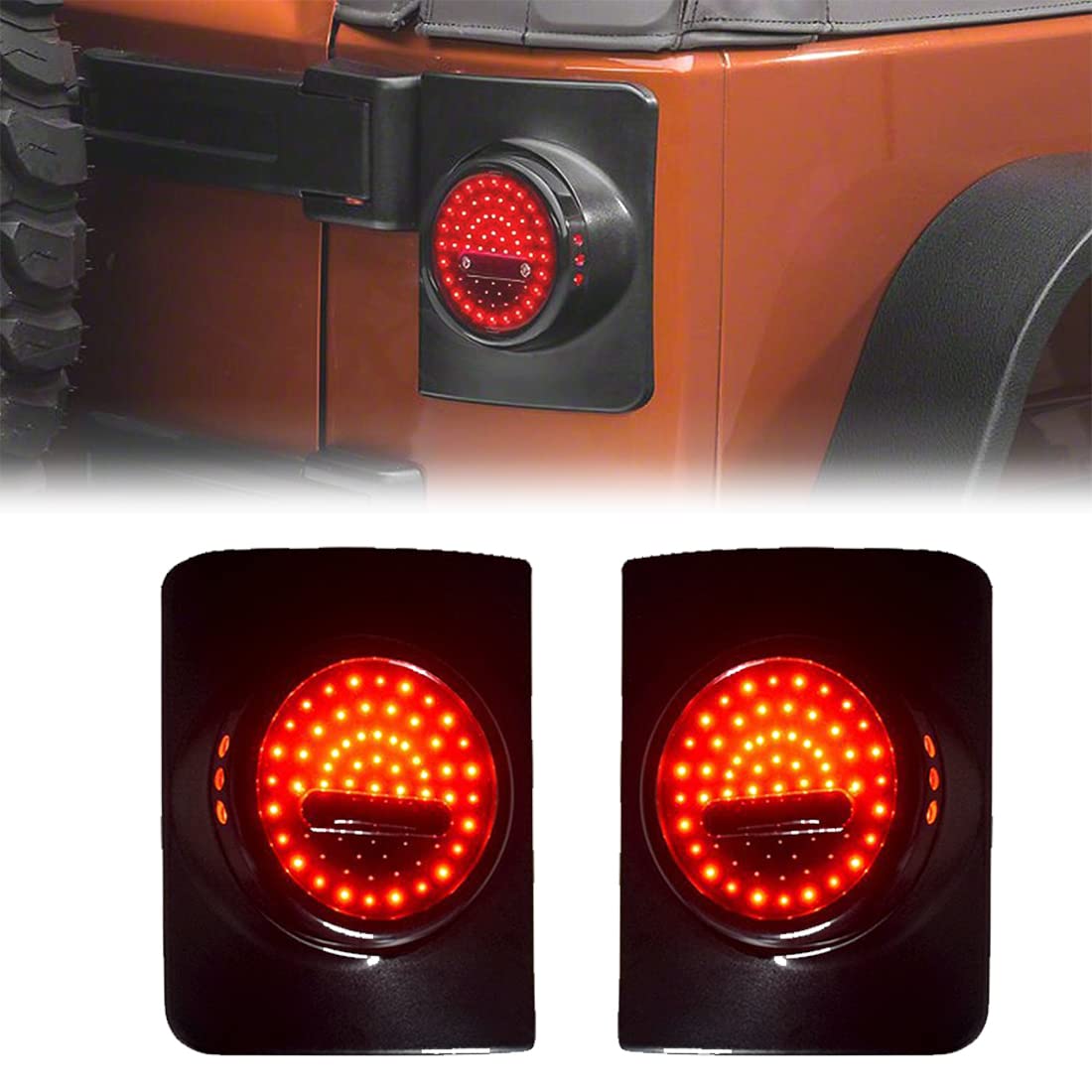 KMFCDAE LED Round Tail Lights w/Brake Reverse Turn Signals Running Light Smoked Taillight Assembly Compatible with Jeep Wrangler JK JKU 2007-2018