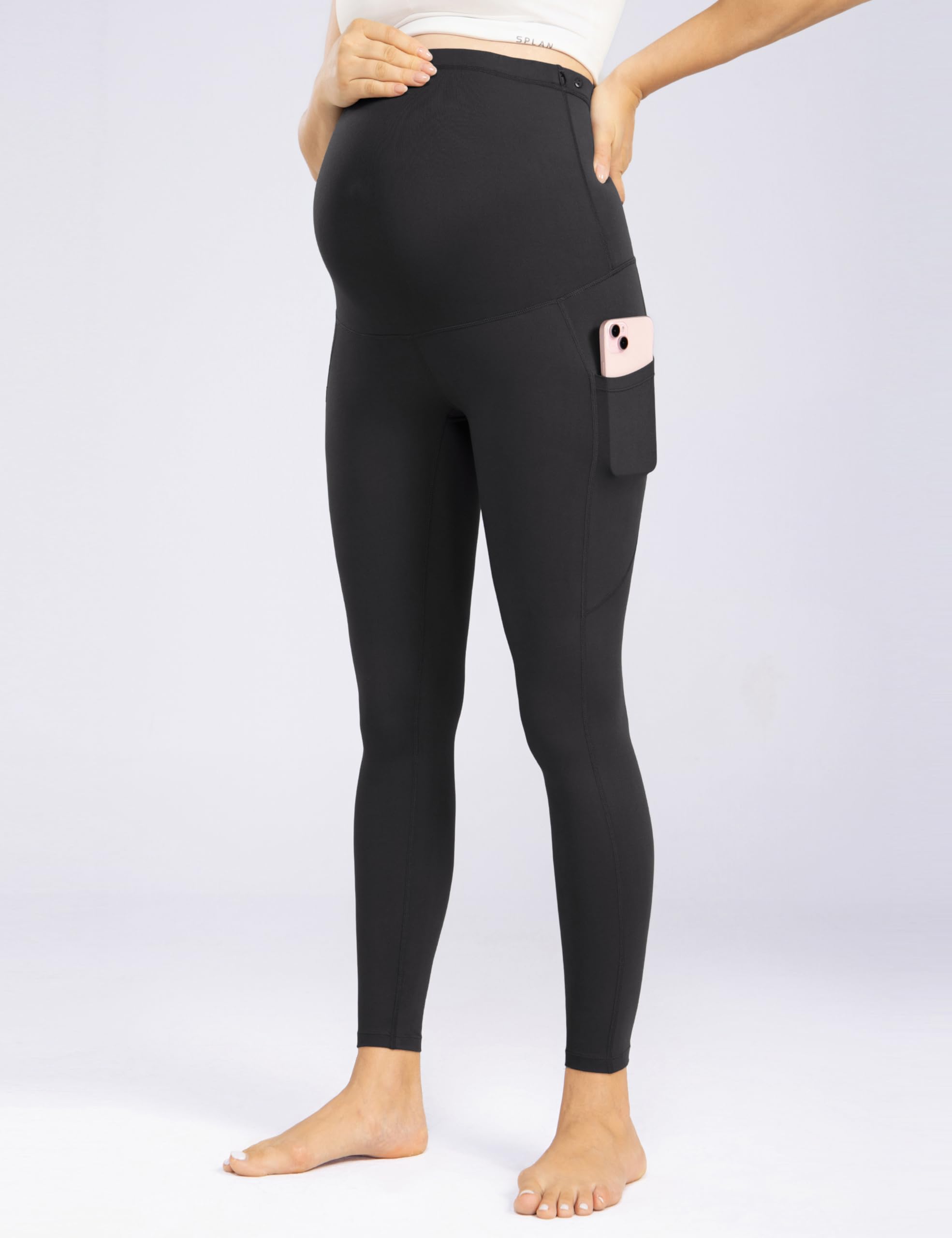 Enerful Umstandsleggings für Damen, mit Taschen, Workout-Leggings, butterweich, Schwangerschaft, Aktivkleidung, Yoga-Strumpfhose