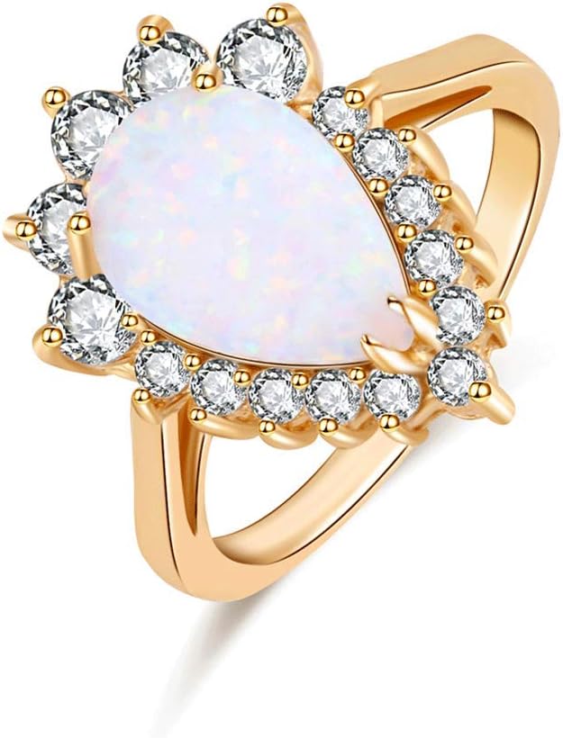ZIS New Design White Fire Opal Water Drop 18K Gold Plated CZ Stone Engagement Jewelry Rings (6)
