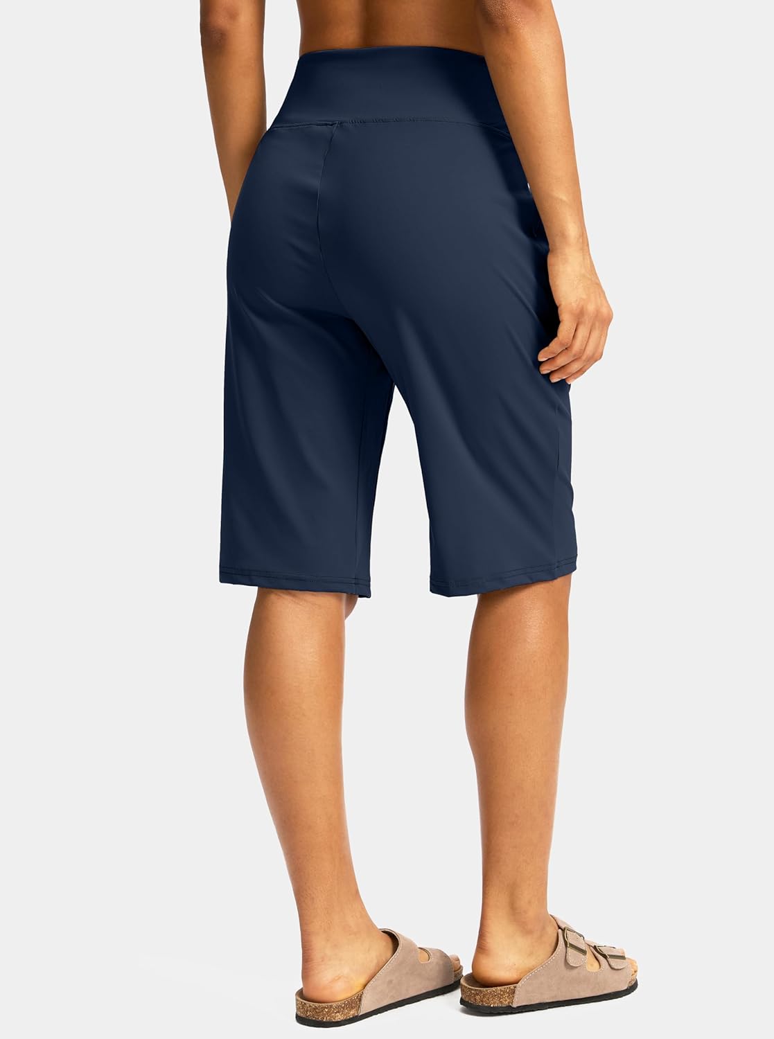 SANTINY Womens 12" Bermuda Shorts Knee Length with Pockets High Waisted Stretchy Casual Walking Long Shorts for Women - Image 2