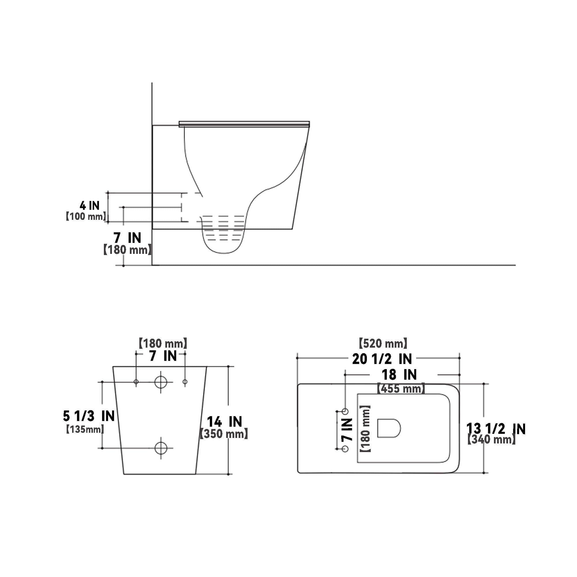 Yishang WC sospeso a parete, senza bordo, scarico monoforo a 360°, tecnologia a sifone, sedile a chiusura delicata, 52 cm, ceramica bianca, per camera degli ospiti e bagno
