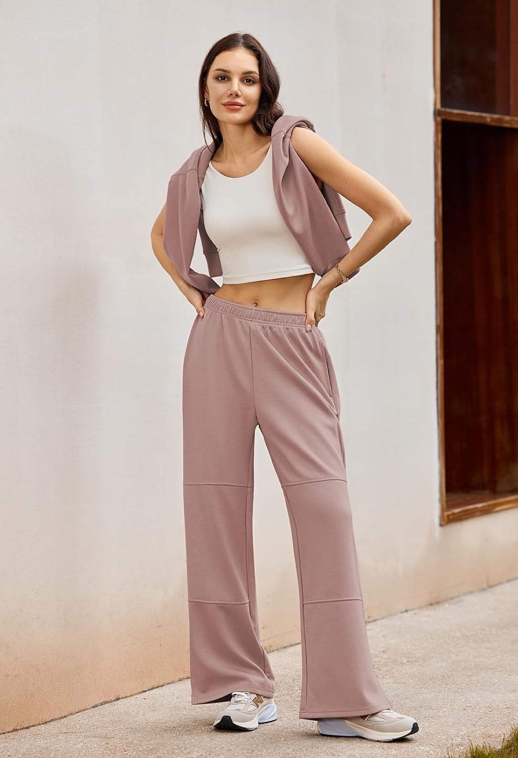 Pink Queen Women's 2 Piece Lounge Sets Half Zip Hooded Sweatshirt and Wide Leg Sweatpants Sweatsuit Tracksuit Matching Set - Image 3