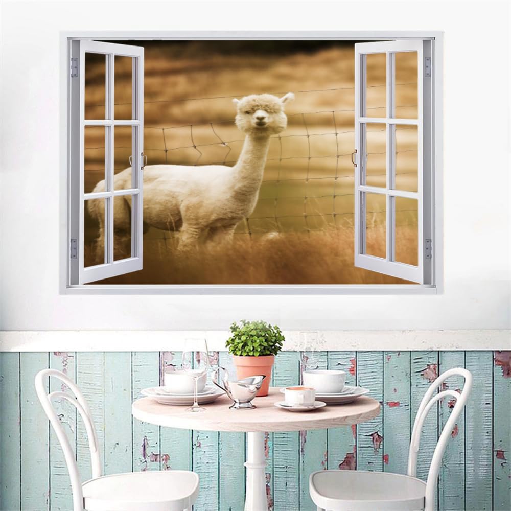 Adesivi Murali 3D Fracassati Alpaca Poster Rimovibile Per Arte Del Tatuaggio Da Parete Animale Fotomurali Decorazioni Per La Casa Camera Da Letto Per Bambini Decorazioni 120x80cm
