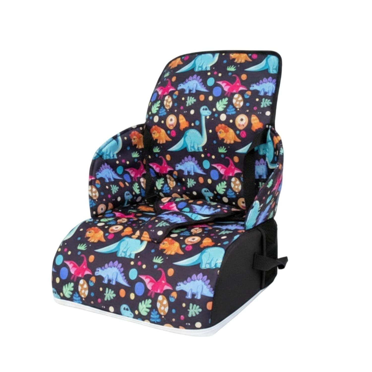 Securing Straps Dining Chair Booster Seat Wipeable Dinosaur Black | Secure Fit Comfort Portability Easy Care Black Dinosaur-image-47