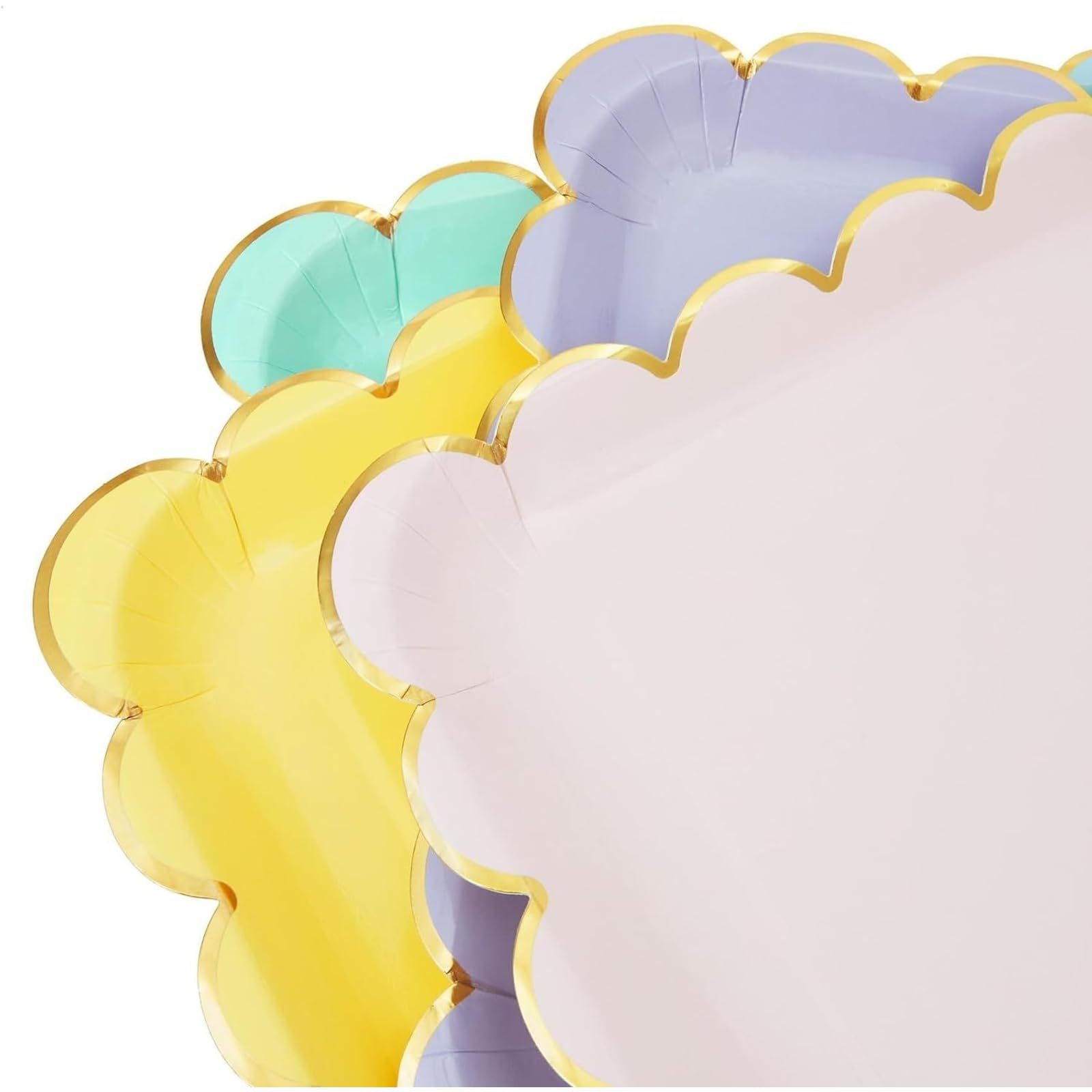 Assiettes en carton pastel avec feuille d'or festonnée (22,9 cm, lot de 48)