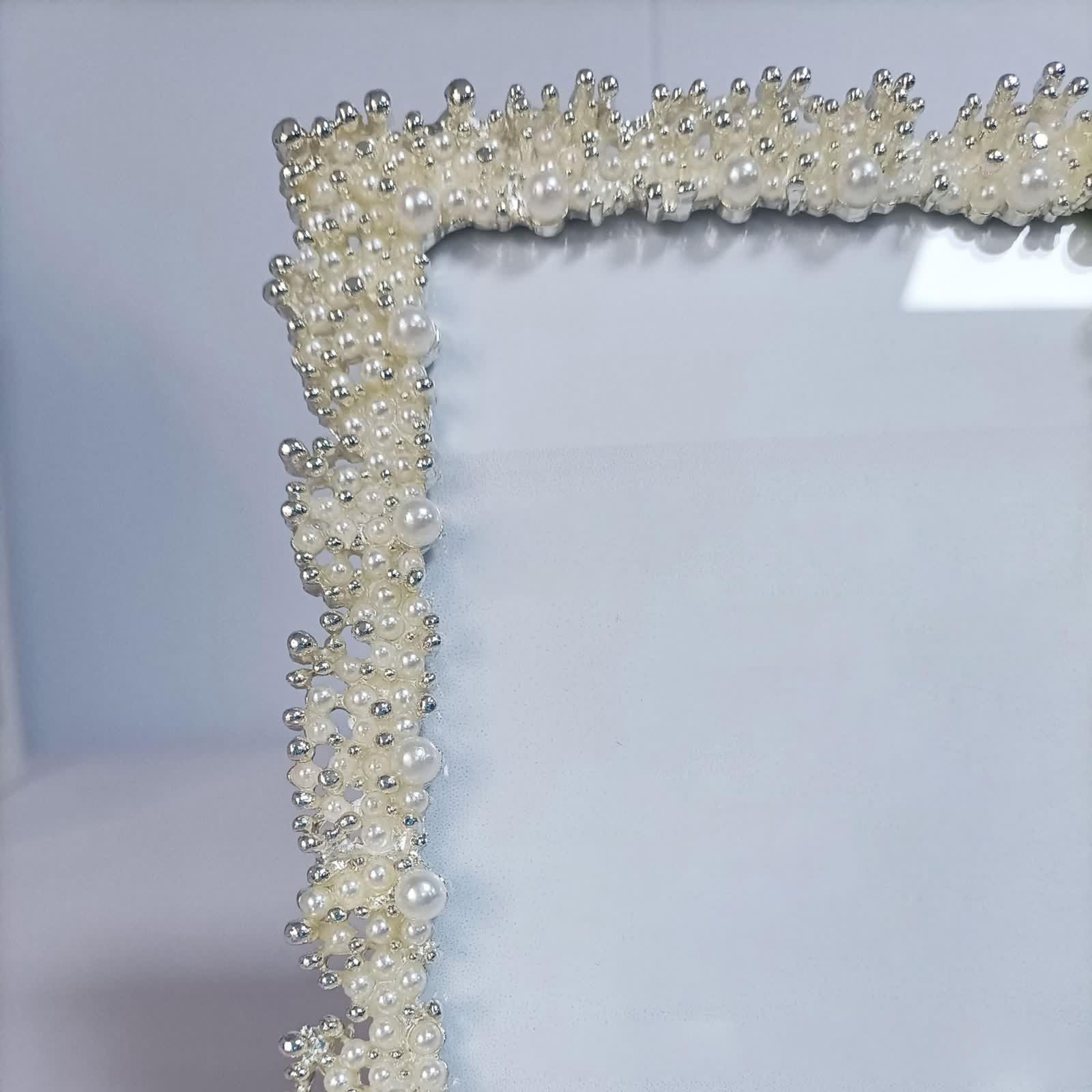 Bilderrahmen 10X15 Silber, Fotorahmen Hochzeit Rechteck mit Perlen Metall Vertikal für Tischplatte