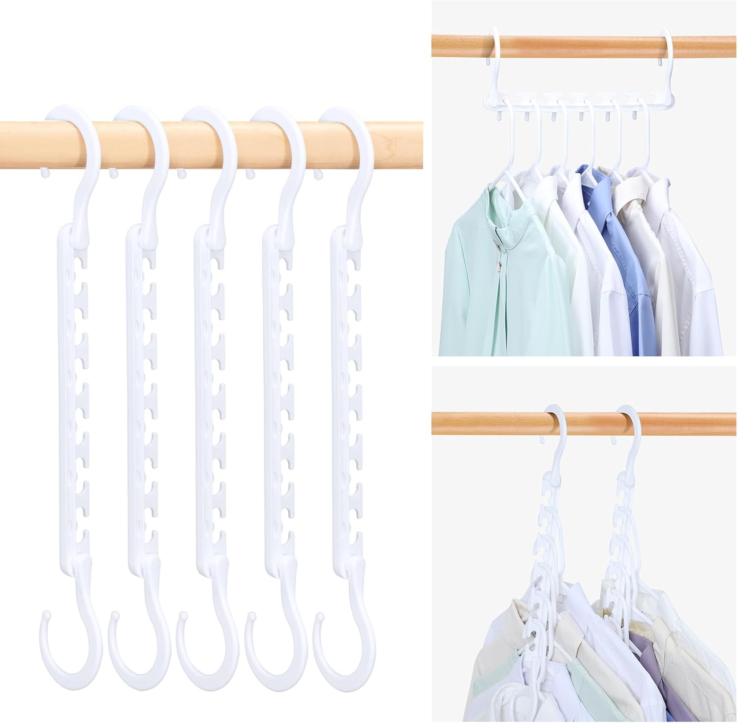 HOUSE DAY Sturdy Plastic Space Saving Hangers Cascading Hanger Organizer Pack of 20 Closet Space Saver Multifunctional Hangers for Heavy Clothes (White) White 20 Pack