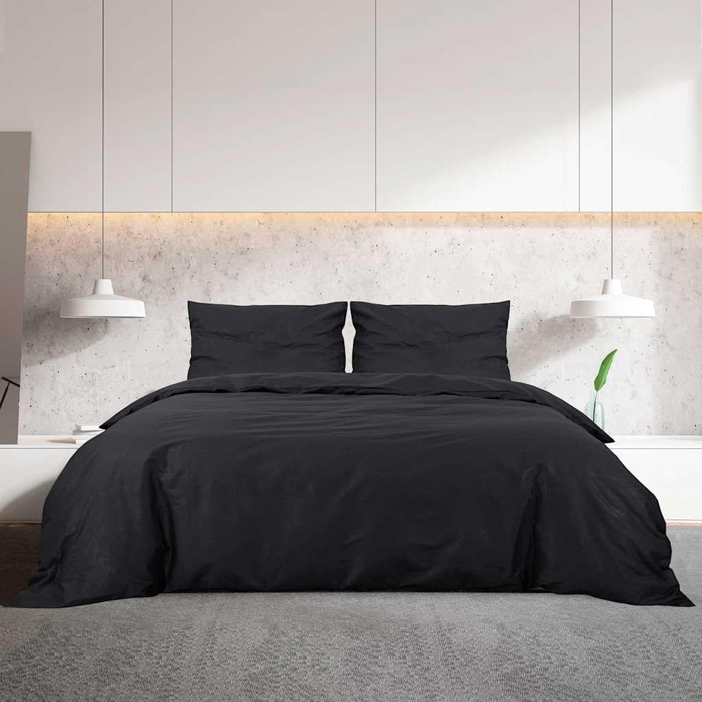 Bettwäsche-Set Schwarz 135x200 cm Baumwolle mit Kissenbezug 80x80 cm, pflegeleicht, atmungsaktiv, mit Knopfleiste, waschbar, ideal für Schlafzimmer, Gästezimmer, Sommer und Winter