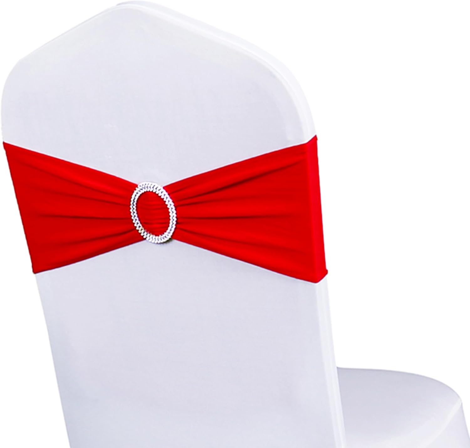 Pack of 50 Spandex Red Chair Sashes with Gold Buckles, Stretch Chairs Sashes for Wedding Party Baby Shower Ceremony Event Decorations Chair Bands Bows (Red Sashes, Gold Buckles)
