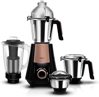 Wipro Elato Divine FMG 215 800 Watt Mixer Grinder with 4 Jars,Heavy Duty 100% Copper Ball Bearing Motor with 5 Year Warranty,Superfast Grinding,Clip Lids - Hands Free use, 4 Jars Mixer Grinder,Black