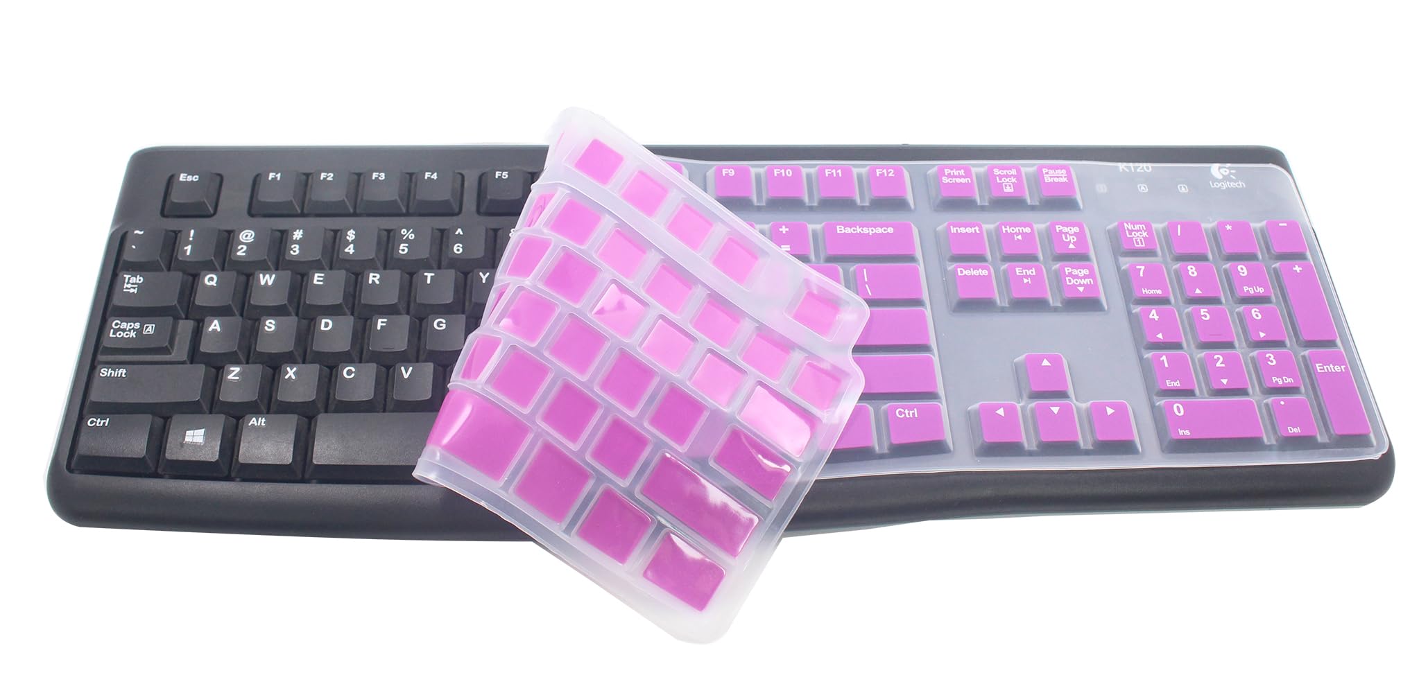 Pellicola protettiva in silicone per tastiera compatibile con Logitech K120 e MK120 full-size con cavo, accessori protettivi per tastiera MK120 e K120 (viola)