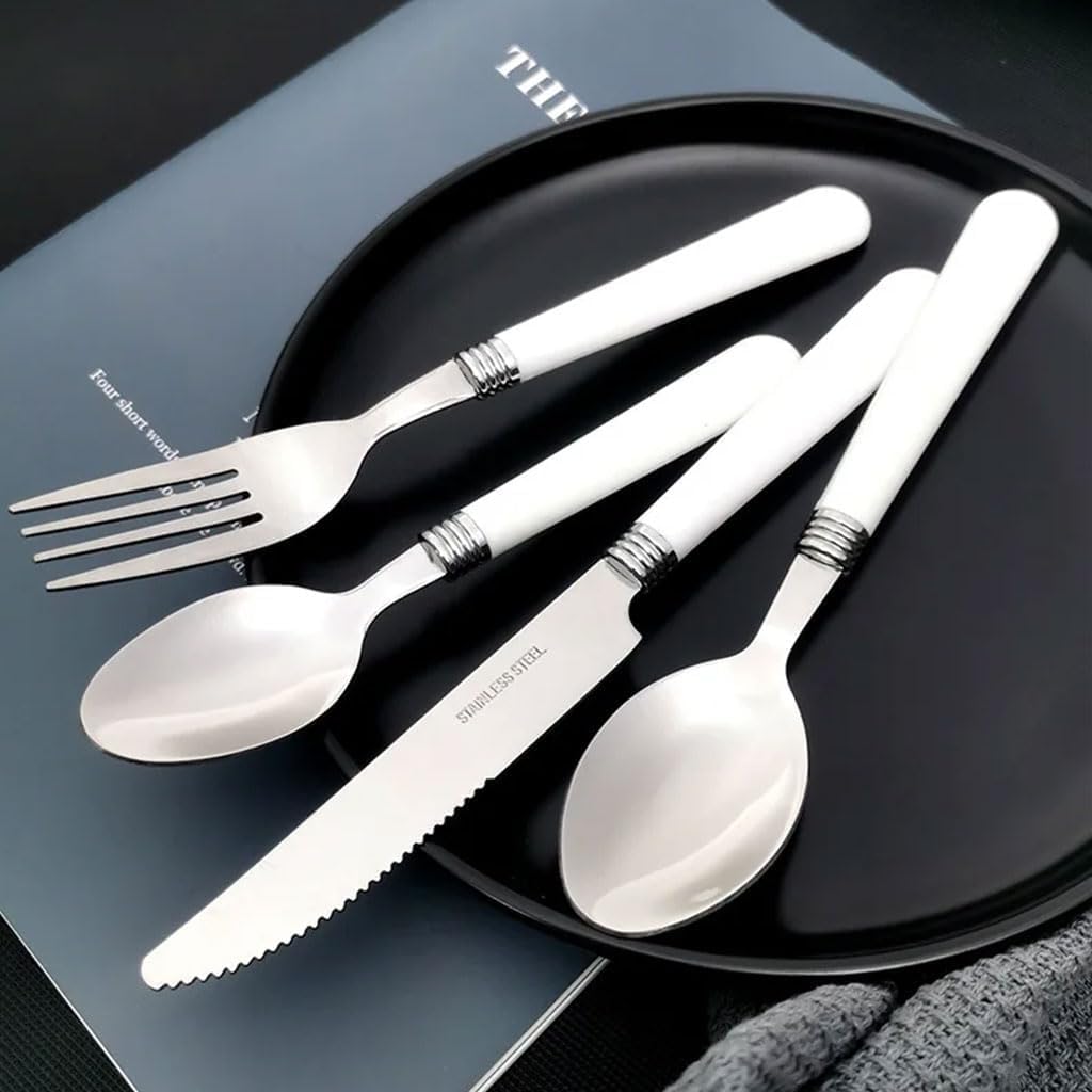 Juego De Cubiertos De 2/4 Piezas, Cuchillo, Tenedor, Cuchara, Tenedores De Acero Inoxidable, Mango De Plástico, Juego De Vajilla, Juego De Cubiertos Reutilizables,4 Pcs
