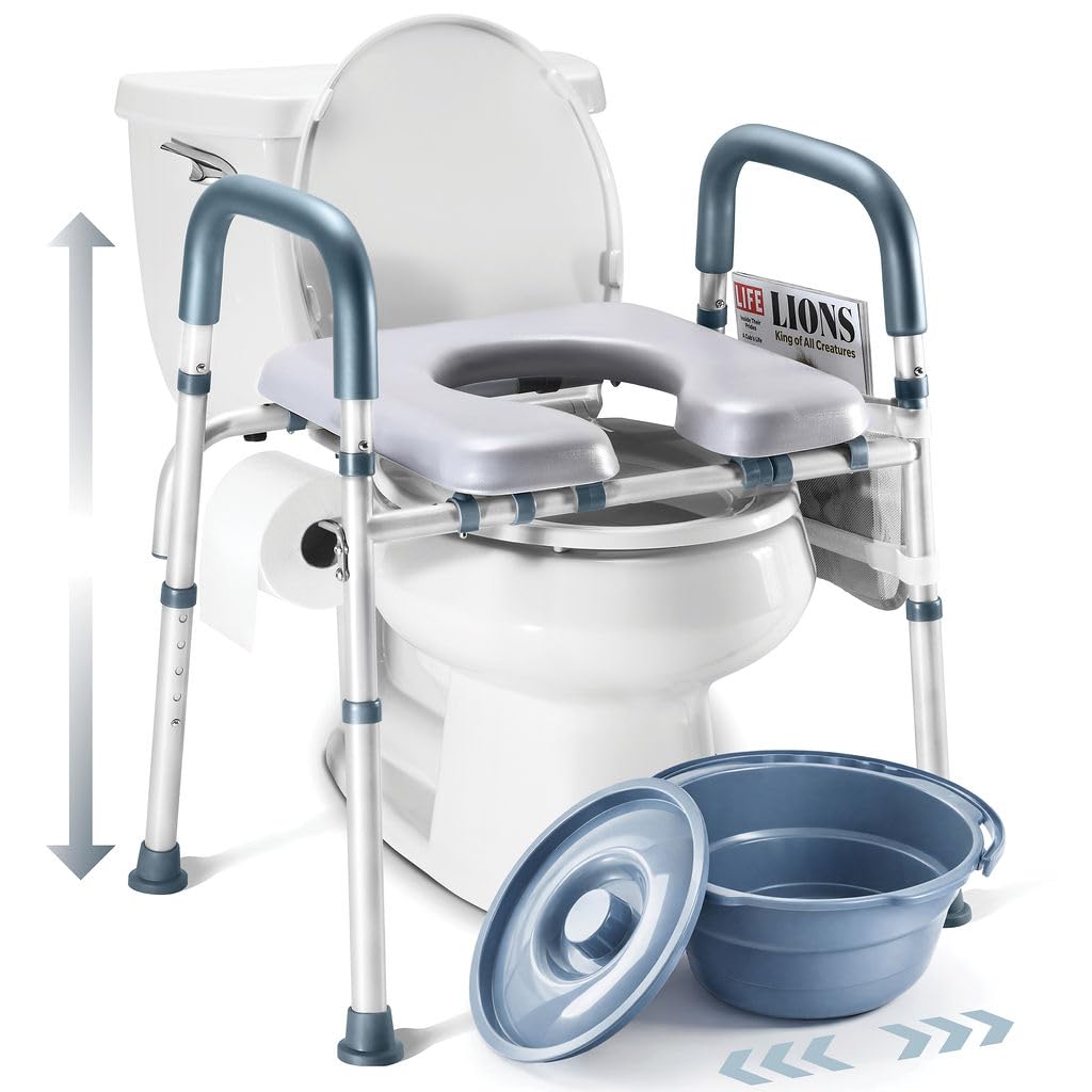 Toilet Seat Risers for Seniors Bedside Commode for Elderly | Adjustable Raised Toilet Seat With handles for Elderly Handicap, Elevated, Pregnant, Fit Any Toilet Heavy Duty