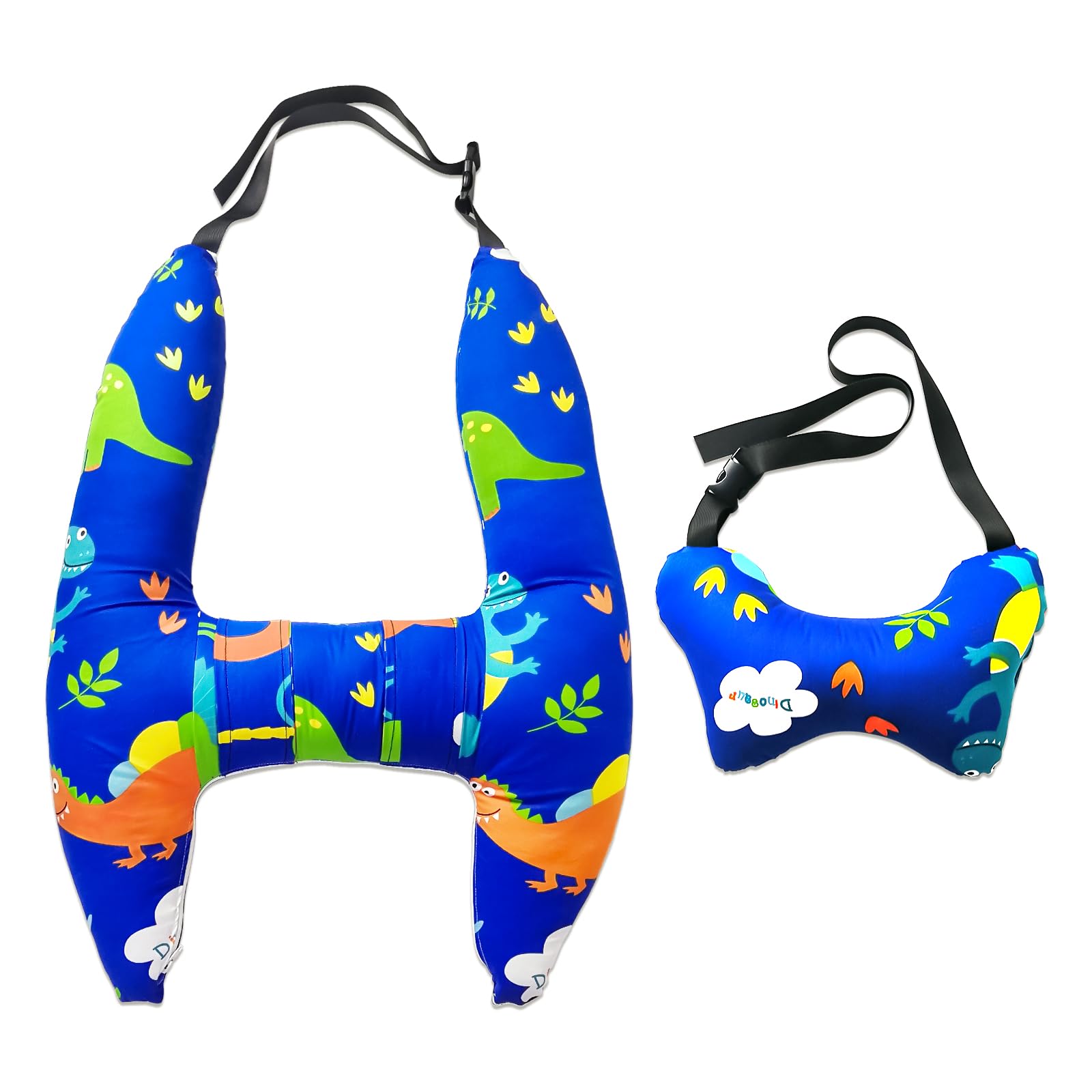 Ivtivfu H-Shape Car Seat Pillow for Kids (Blue Dinosaur), Kids Car Pillows for Sleeping, Child Car Sleeping Head Support, Travel Neck Rest Car Seat