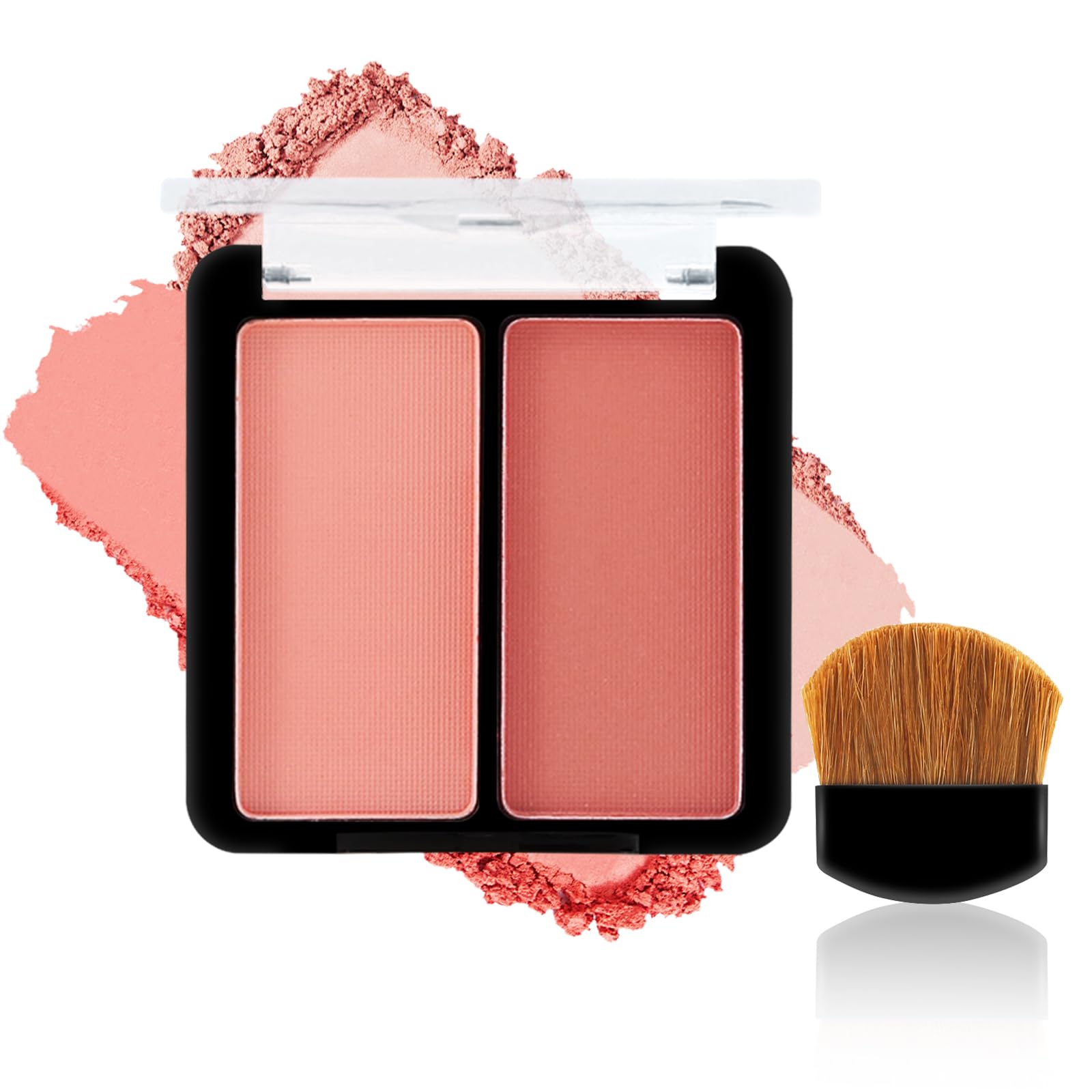 Apooliy Paleta de colorete mate de 2 colores con brocha, colorete en polvo rosa para maquillaje de mejillas, colorete facial de larga duración, altamente pigmentado