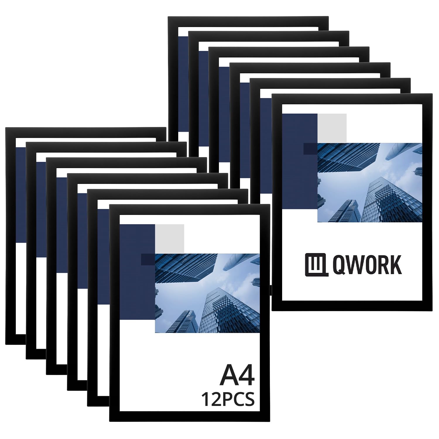 QWORK Magnetic Poster Holder - 8.5" x 11'', 12 Pcs Magnetic Framed Sign Holder, Clear Self-Adhesive Display Frame with Magnetic Closure