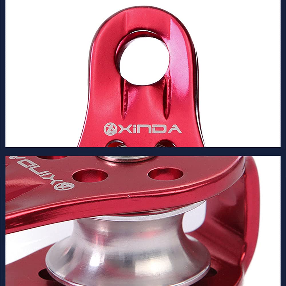 Polea de escalada 20KN fija sola polea para escalada en roca espeleología-Polea Tandem Pulley con rodamiento de bolas, polea de rescate para escalada y rescate