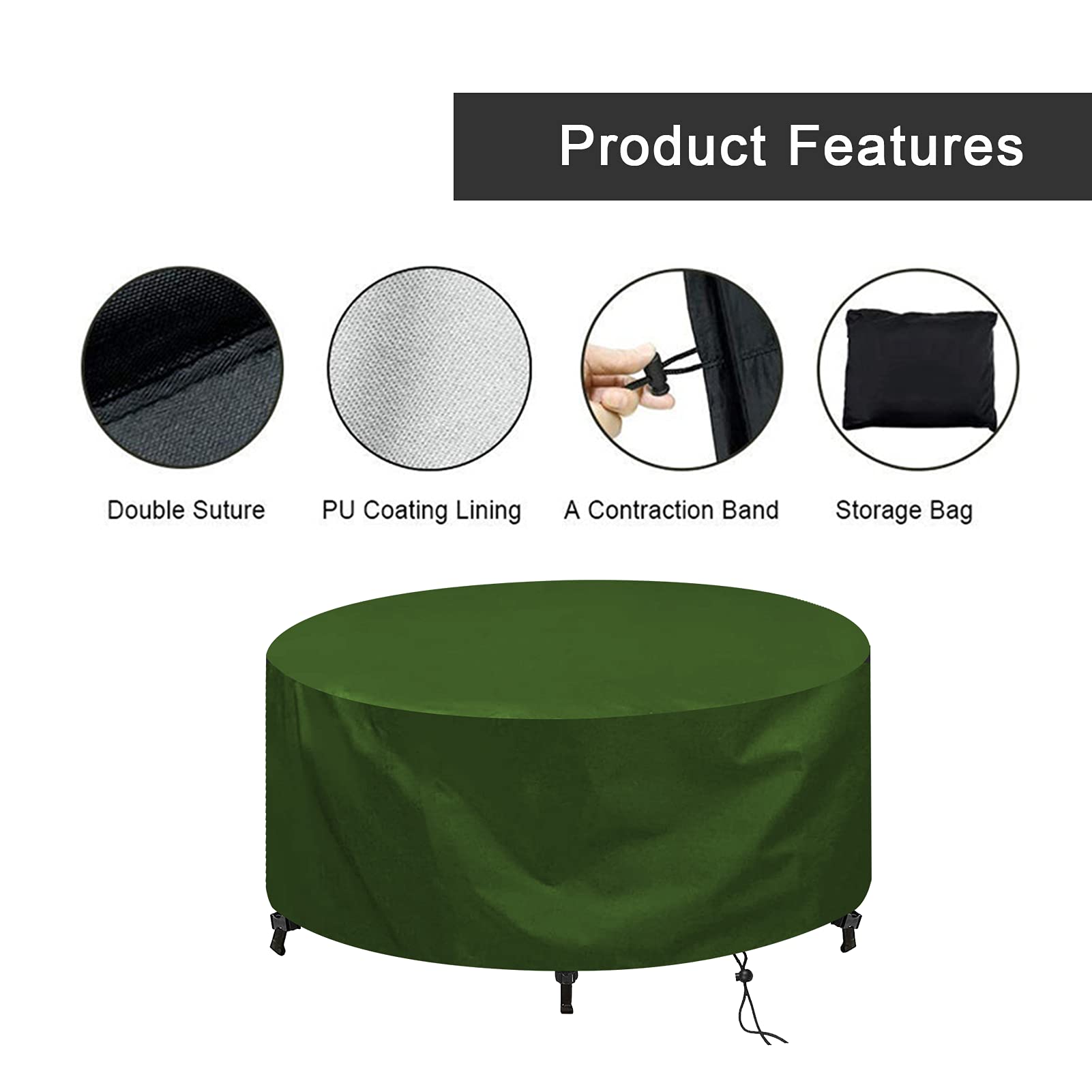 Copertura protettiva rotonda per tavolo da giardino 110 x 80 cm (verdura) copertura per mobili da giardino Oxford 420D impermeabile antistrappo antipolvere, invernale, protezione per mobili da