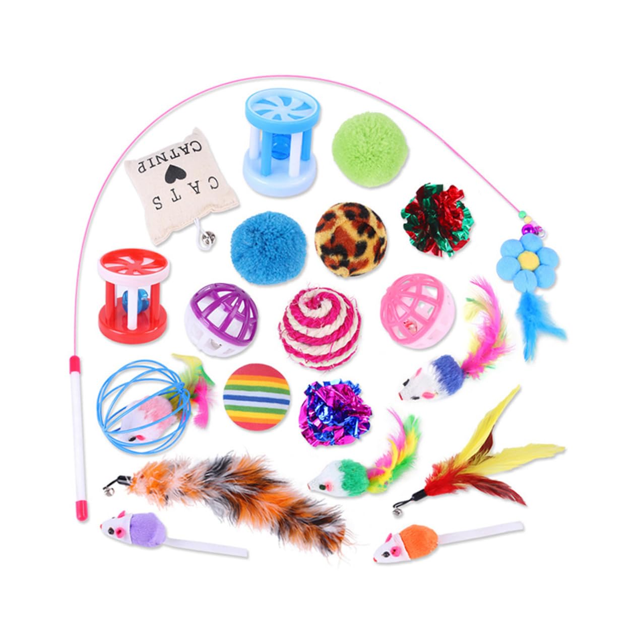 Kisangel 60pièces Set Jouets Interactifs pour Chats avec Clochettes Balles à Teaser Et Accessoires Amusants pour Chats Actifs