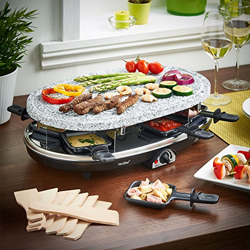 VonShef Raclette Grill aus Naturstein für 8 Personen - mit flexibler Temperaturregelung, 8 Pfännchen & 8… – Bild 3