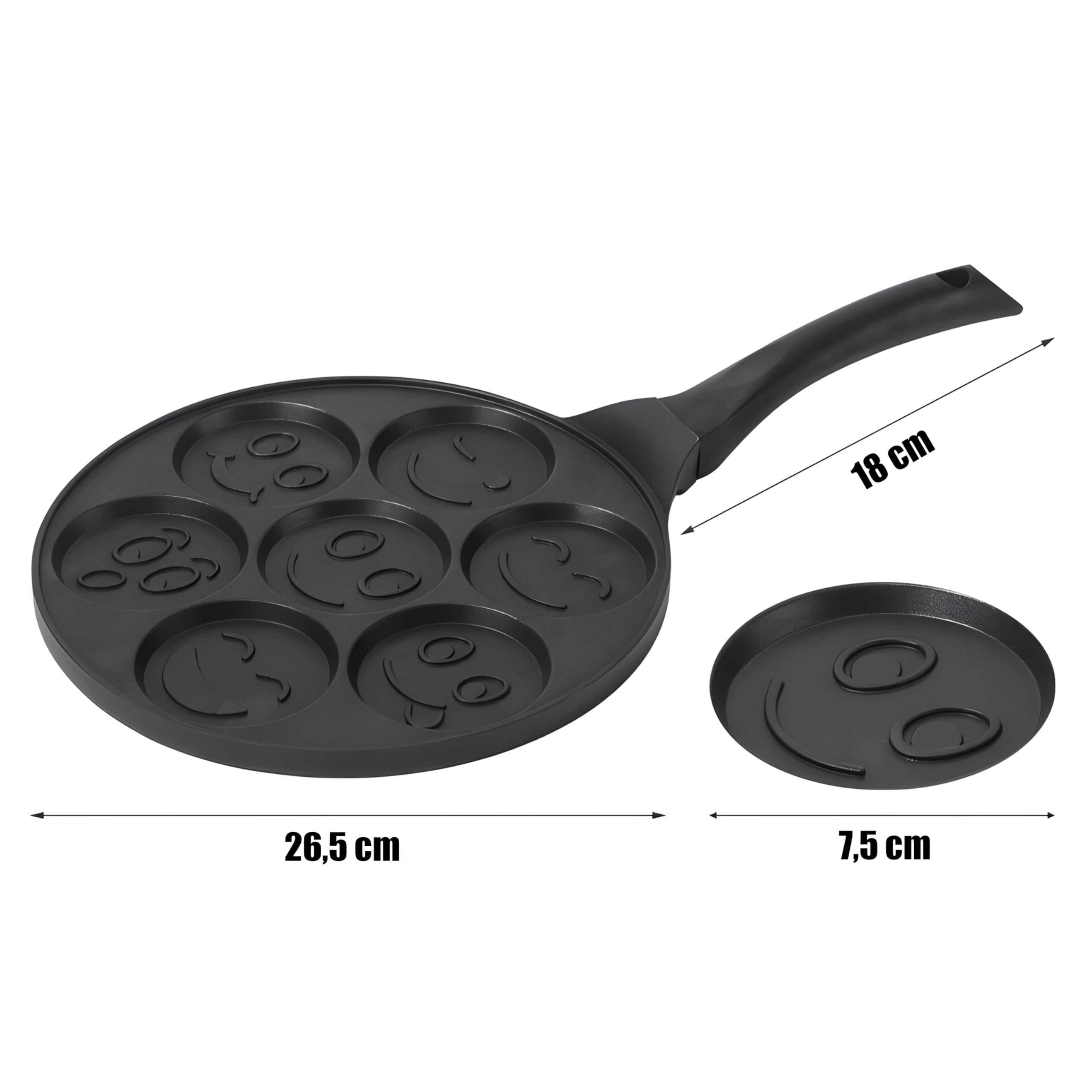 Retoo Patelnia do naleśników, 7 zabawnych motywów dla dzieci, wzory, Smiley, Ø 26,5 cm, nieprzywierająca patelnia do naleśników, na naleśniki i jajka, czarna, kolor