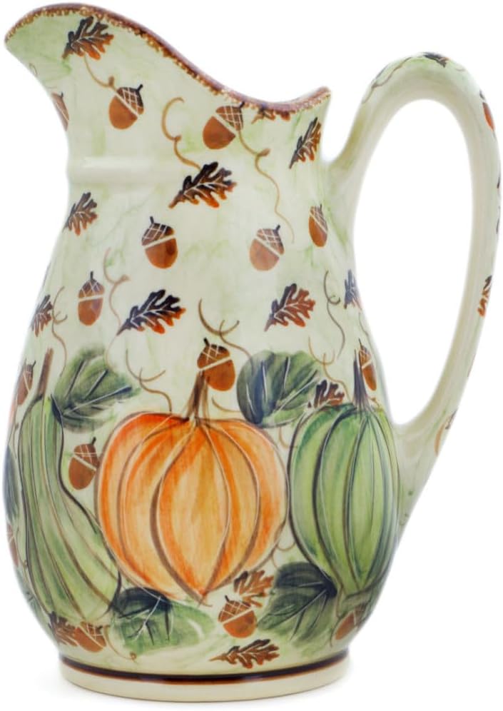 Polmedia Polish Pottery Pitcher UNIKAT - Autumn Produce Pattern Handmade in Boleslawiec Poland + Certificate of Authenticity