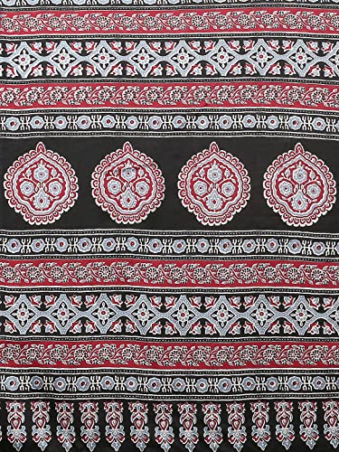 Image of SAREE MALL Women's Ajrak Block Print Dola Silk Saree With Unstitched Blouse Piece