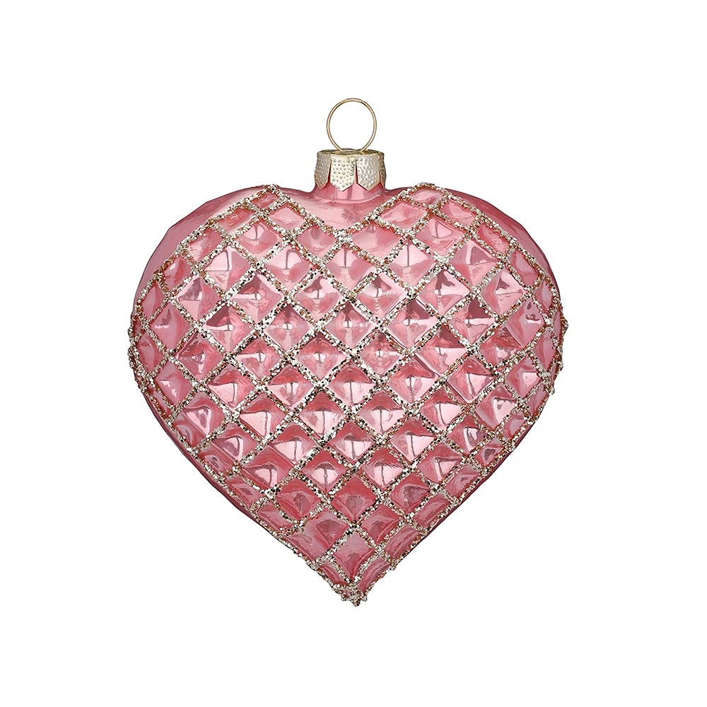 MAGIC Bolas para árbol de Navidad, figuras de cristal soplado a mano, bolas de Navidad, adornos para árboles, diseño de corazón de gofres, cristal, 10,5 cm, serie Pearly Rose