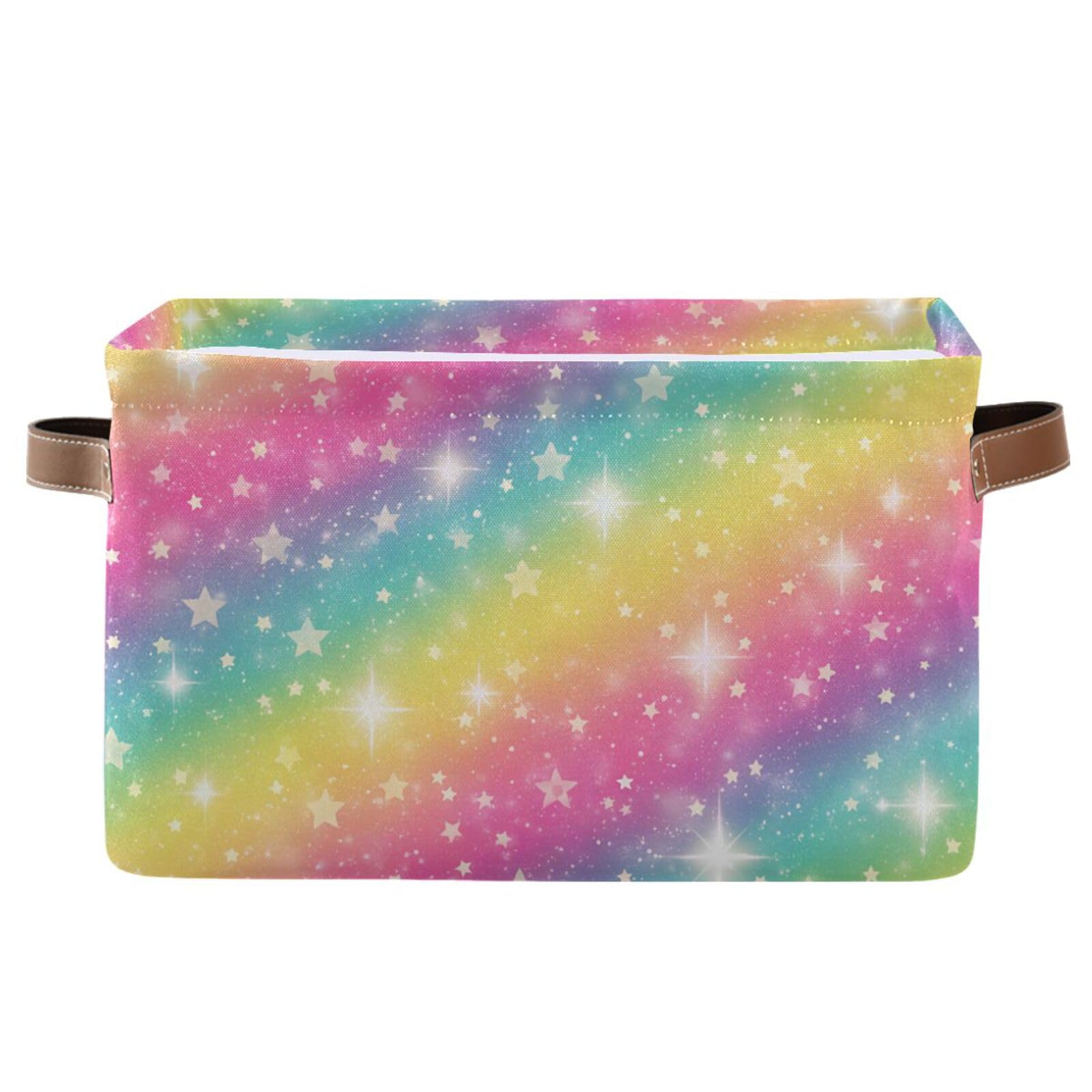 Cesta de almacenamiento Rainbow Galaxy, gran cubo de almacenamiento de lona, plegable, organizador de almacenamiento para el hogar, oficina, armario, 15 x 11 x 9.5 cm