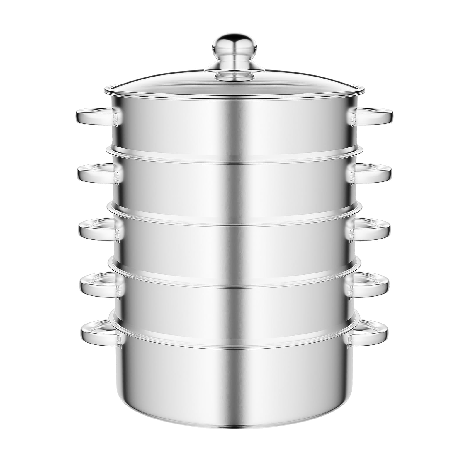 Olla Vaporera Acero Inoxidable 5 Niveles con Tapa de Cristal 30cm Vaporera Cocinar Vapor para Hornos de Gas, Placas de Cocina, Cocinas de Inducción y Eléctricas