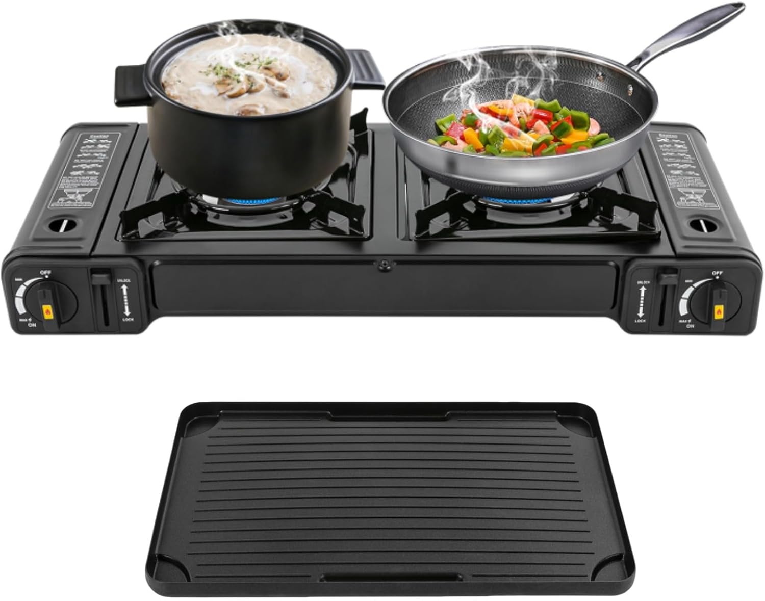 2 Burners Propane Gas Stove with Baking Tray & Carrying