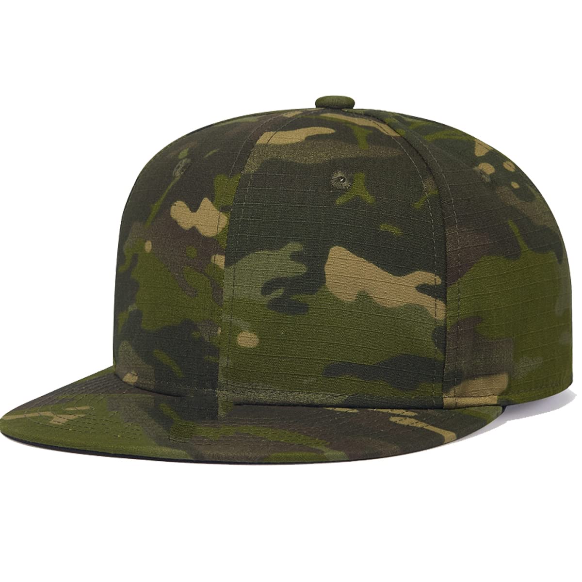 Flat Bill Visor Classic Snapback Hat Blank Adjustable Brim High Top End Trendy Color Style Plain Tone Baseball Cap Camo Green