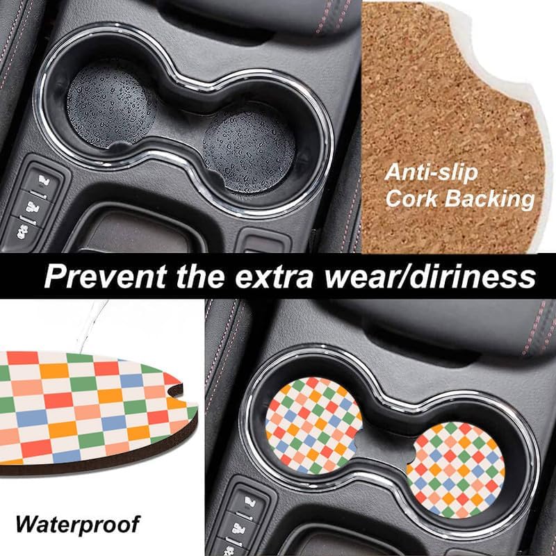 Miniatura 4 de Portavasos de cerámica para mujereshombres, portavasos absorbentes de moda para automóvil con muesca de dedo de 2.56 pulgadas, paquete de 2, retro a