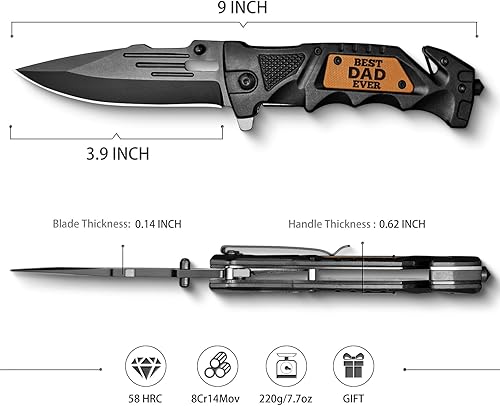 Miniatura 5 de NedFoss Navaja de bolsillo para regalos para papá Día del Padre con grabado "Best Dad Ever", cuchillo plegable de bolsillo personalizado para
