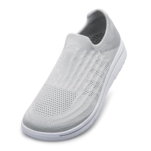 Vidbiv Baskets à enfiler pour homme – Chaussures de tennis décontractées respirantes légères et confortables en maille, gris, 39 1/3 EU